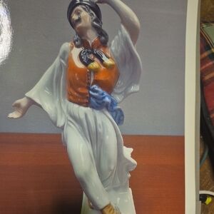 Vintage Elegant Porcelain Dancer Figurine - Orange and Blue Wuth Appaisal